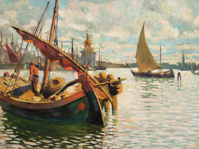1854-Vettore Zanetti Zilla - Venezia, veduta del Bacino di San Marco con la Punta della Dogana